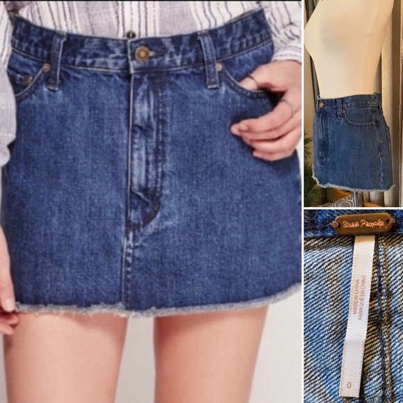 Free People Dresses & Skirts - Free People Denim Jean Cut Off Raw Hem Mini Skirt